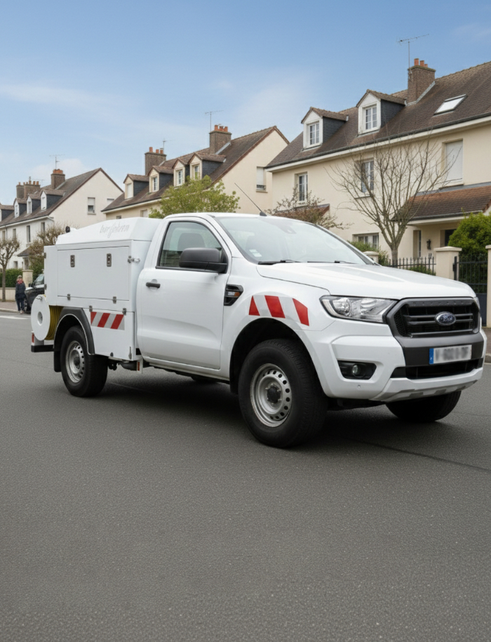 Technicien réalisant un hydrocurage sur une canalisation d'évacuation